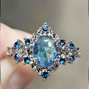 🔥NEW! Turquoise Blue Gemstone Cinderella Ring Sz 6